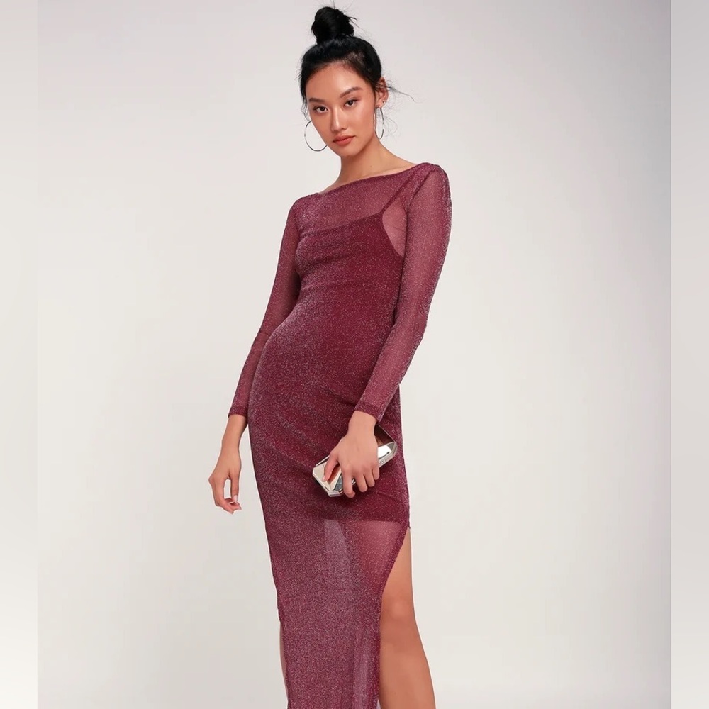 NWT Minkpink sheer sparkle double layer slit dress